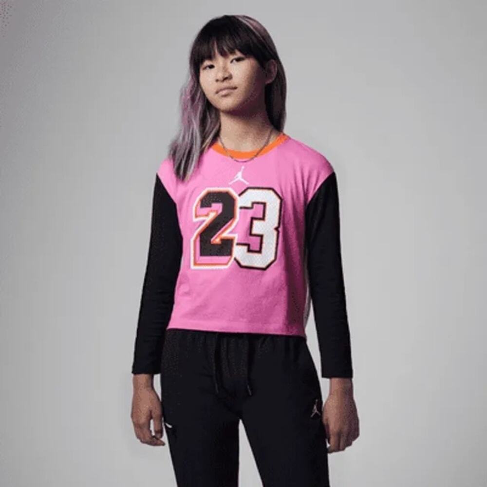 Nike Jordan #23 Pinksicle Big Girls New Heritage Long Sleeve T-Shirt Med 10-12
